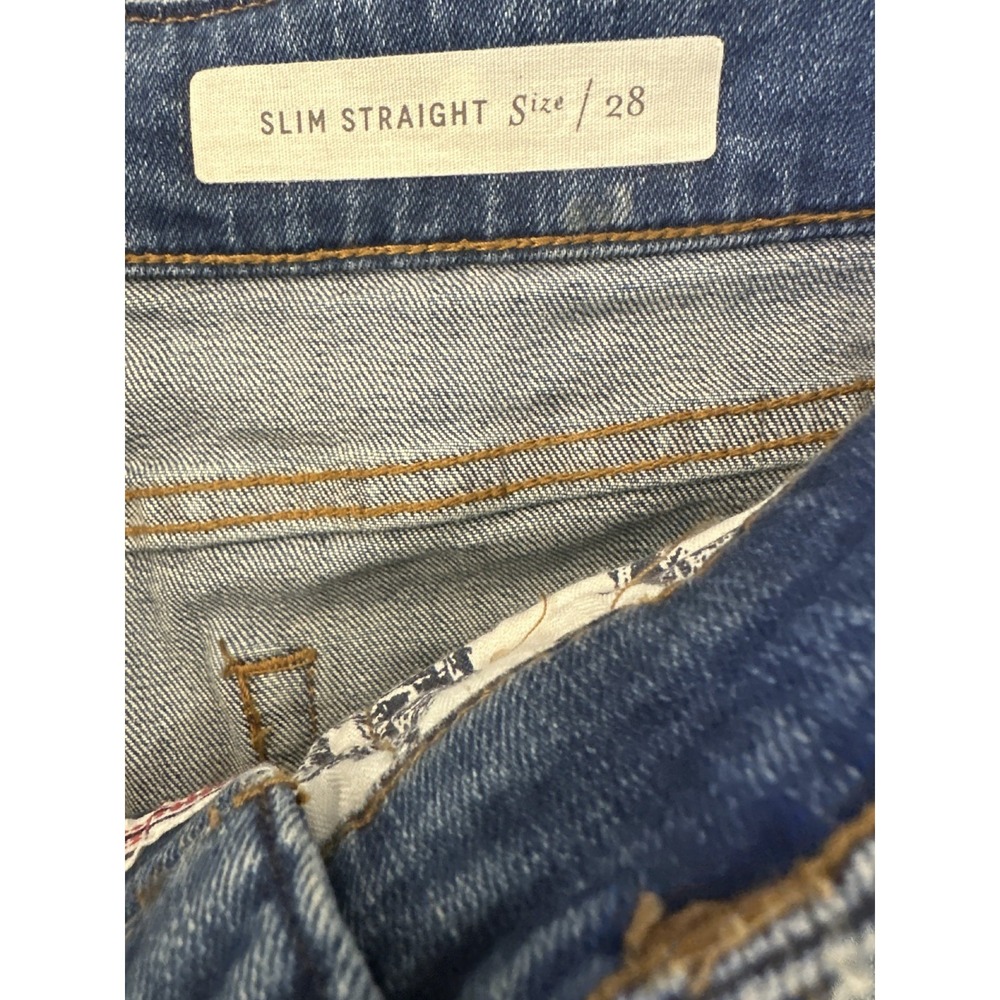 Pilcro Anthropologie Blue Denim Jeans Embellished Cuff Boho Festival Straight 28 - Picture 9 of 16